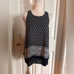 MAX STUDIO Women Sleeveless Blouse, Navy Blue and White, Size Medium